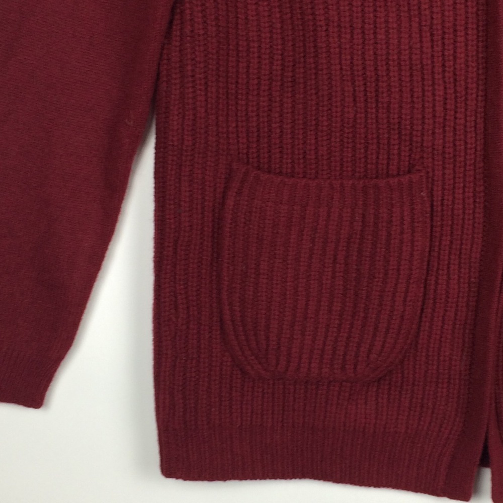 J Crew Sweater Womens Small Wool Burgundy Open Front Pockets Holidays Oversize‎ - Picture 5 of 16